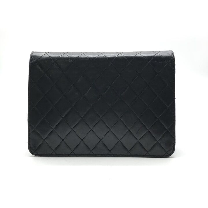 Chanel CC Logo Quilted Lambskin Chain Shoulder Bag Black Push Lock — view 2