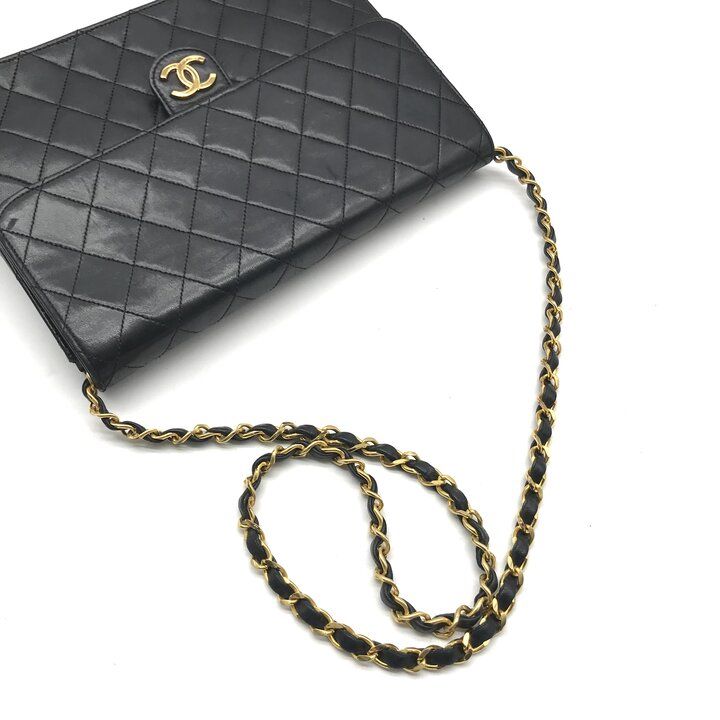 Chanel CC Logo Quilted Lambskin Chain Shoulder Bag Black Push Lock — view 6