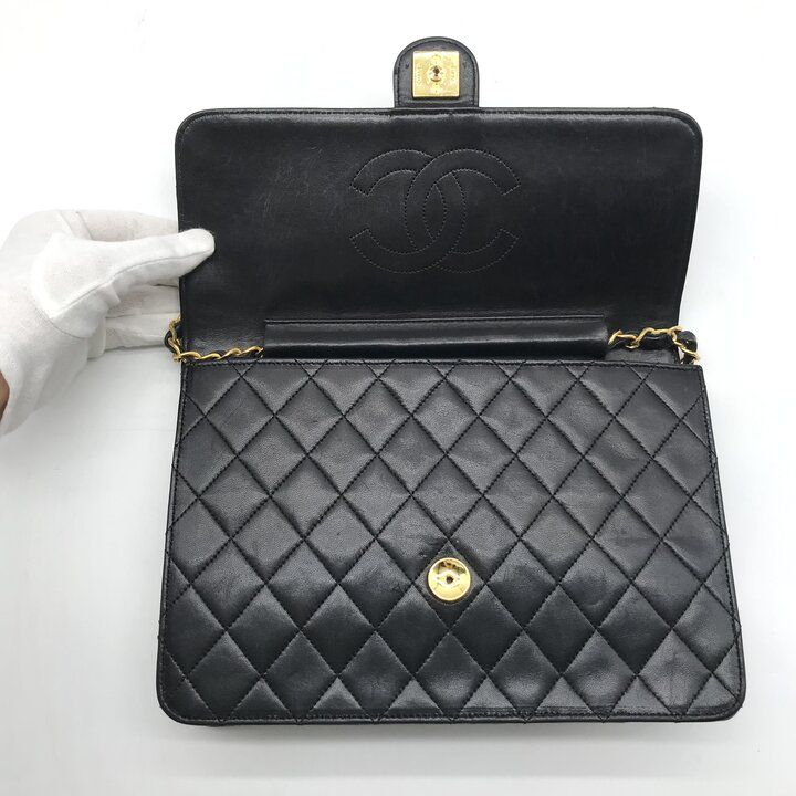 Chanel CC Logo Quilted Lambskin Chain Shoulder Bag Black Push Lock — view 7