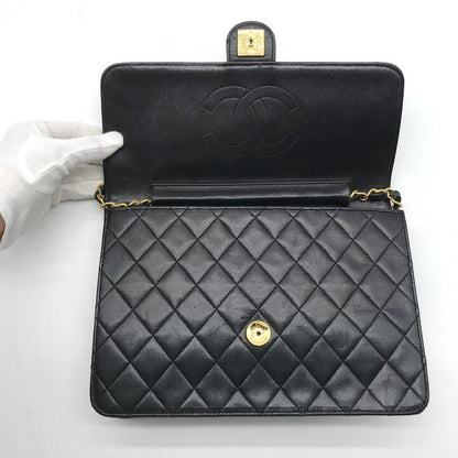 Chanel CC Logo Quilted Lambskin Chain Shoulder Bag Black Push Lock — view 7