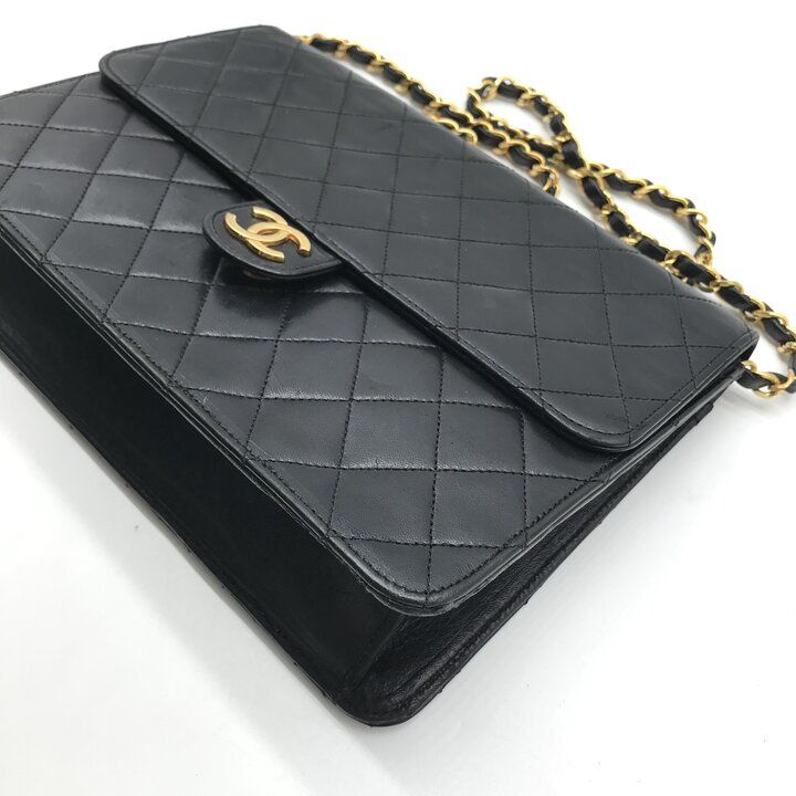 Chanel CC Logo Quilted Lambskin Chain Shoulder Bag Black Push Lock — view 4