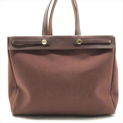 Hermes Herbag Cabas GM Brown Canvas Tote Bag Gold Shikaku — view 3