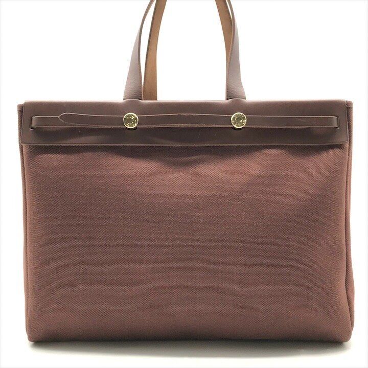 Hermes Herbag Cabas GM Brown Canvas Tote Bag Gold Shikaku — view 2