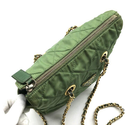 Prada Quilted Nylon Chain Tote Shoulder Bag Green — view 8