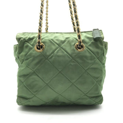 Prada Quilted Nylon Chain Tote Shoulder Bag Green — view 3