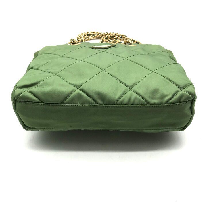 Prada Quilted Nylon Chain Tote Shoulder Bag Green — view 4