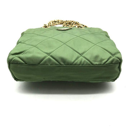 Prada Quilted Nylon Chain Tote Shoulder Bag Green — view 4