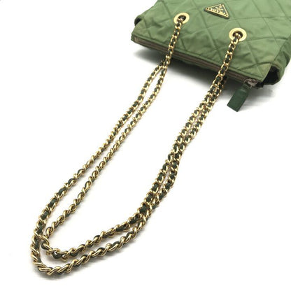 Prada Quilted Nylon Chain Tote Shoulder Bag Green — view 7