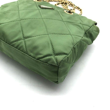 Prada Quilted Nylon Chain Tote Shoulder Bag Green — view 6
