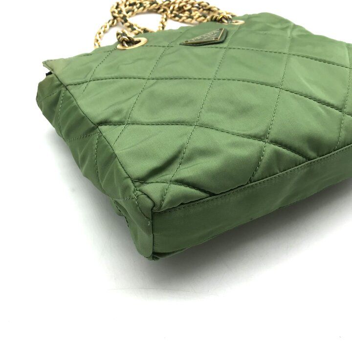 Prada Quilted Nylon Chain Tote Shoulder Bag Green — view 5