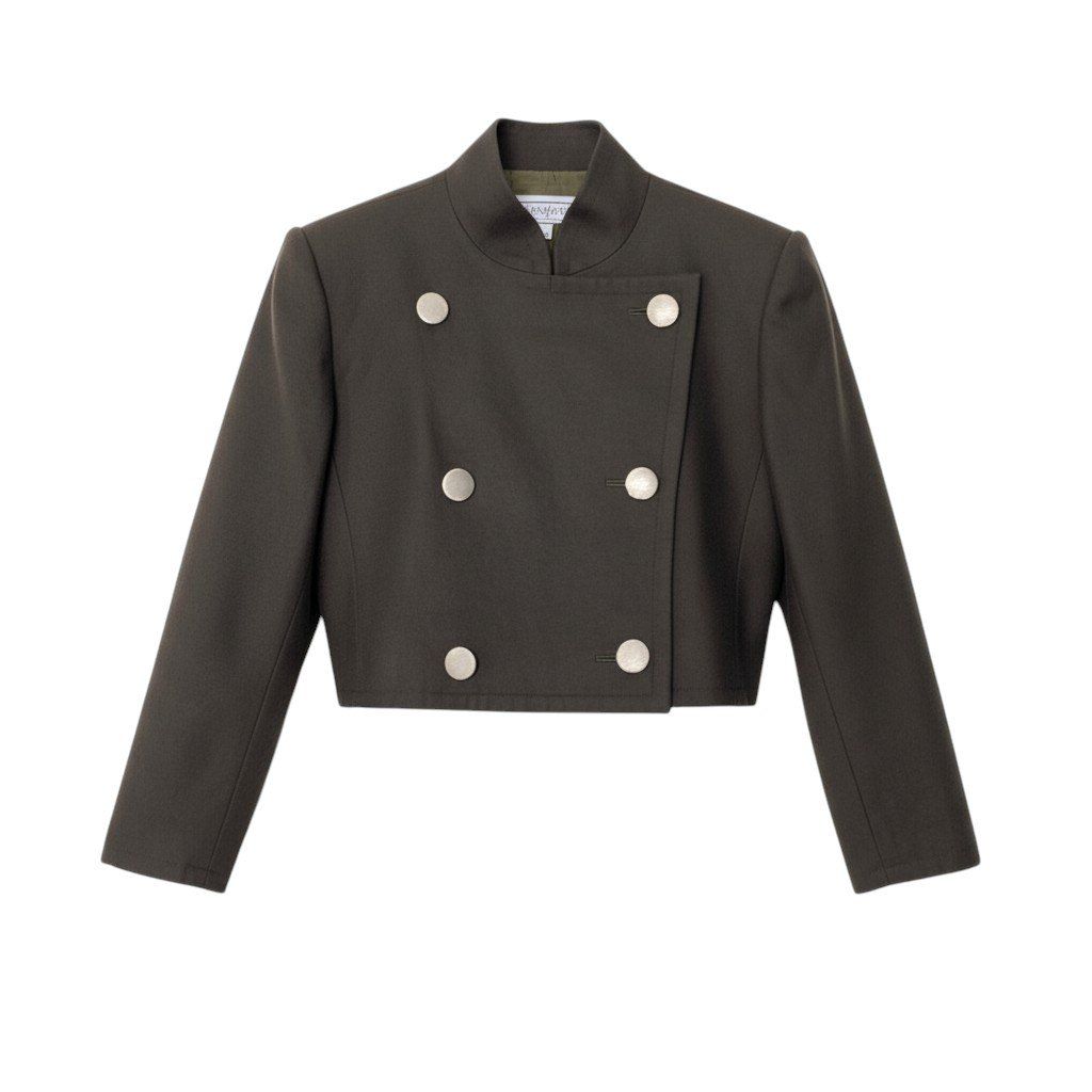 Saint Laurent Double Breasted Jacket Short Coat Dark Green Wool M