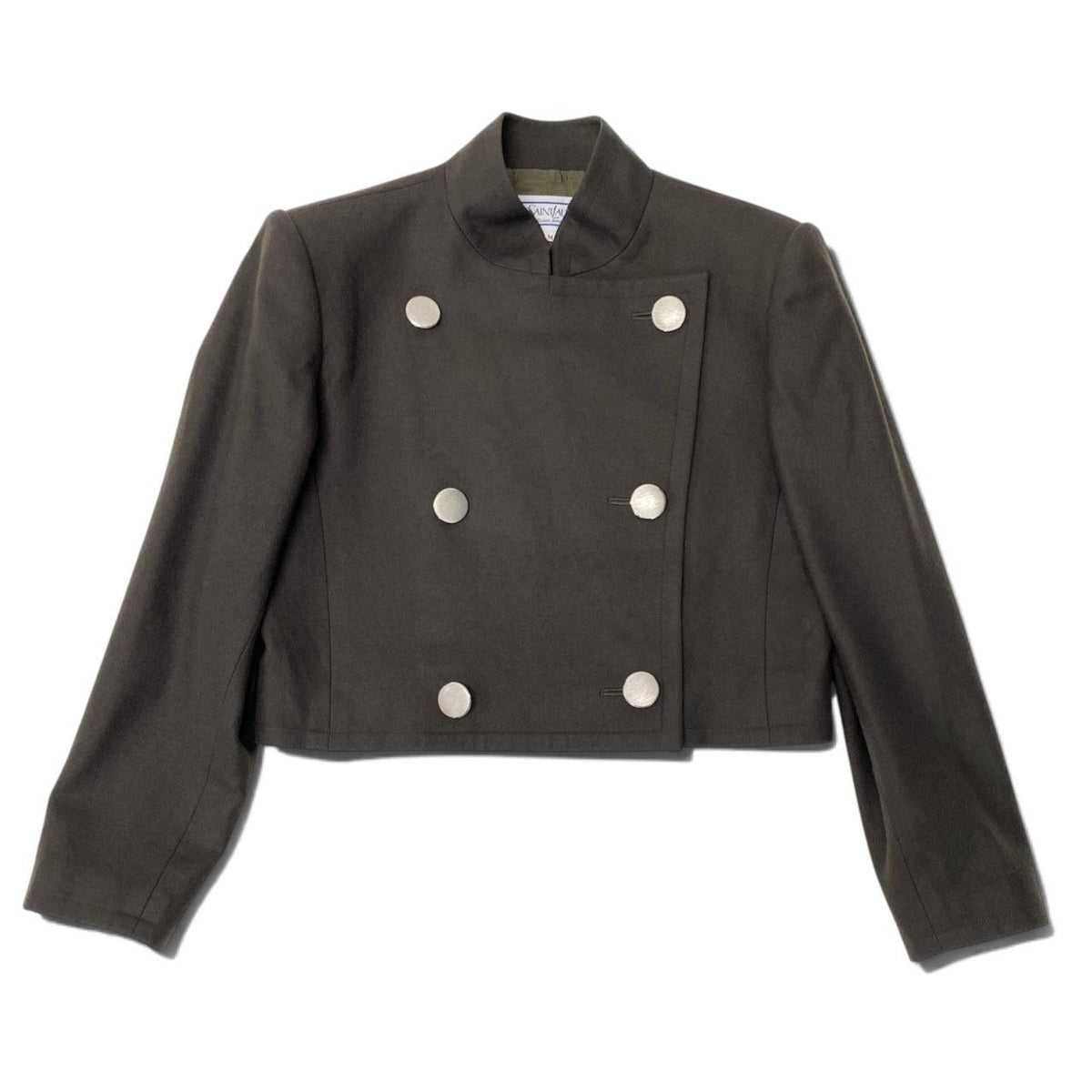 Saint Laurent Double Breasted Jacket Short Coat Dark Green Wool M — view 2