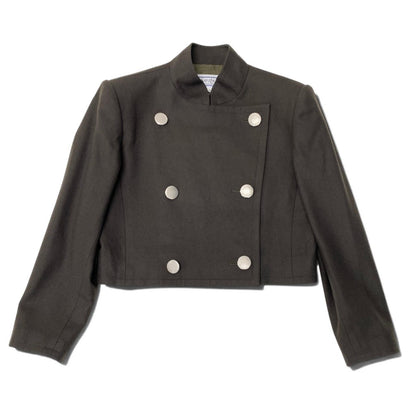 Saint Laurent Double Breasted Jacket Short Coat Dark Green Wool M — view 2