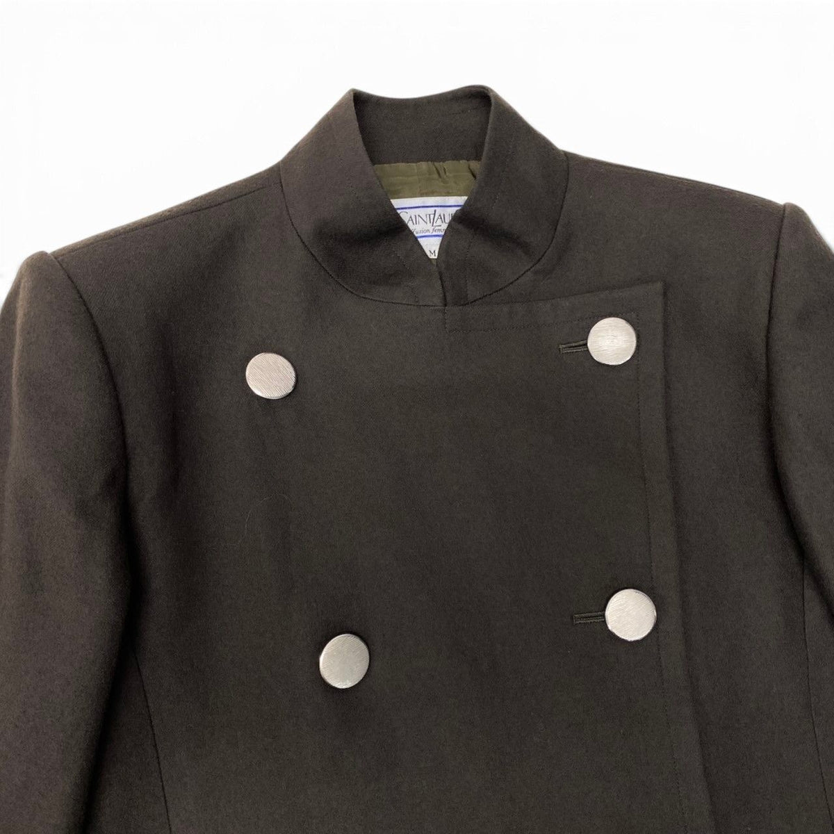 Saint Laurent Double Breasted Jacket Short Coat Dark Green Wool M — view 5