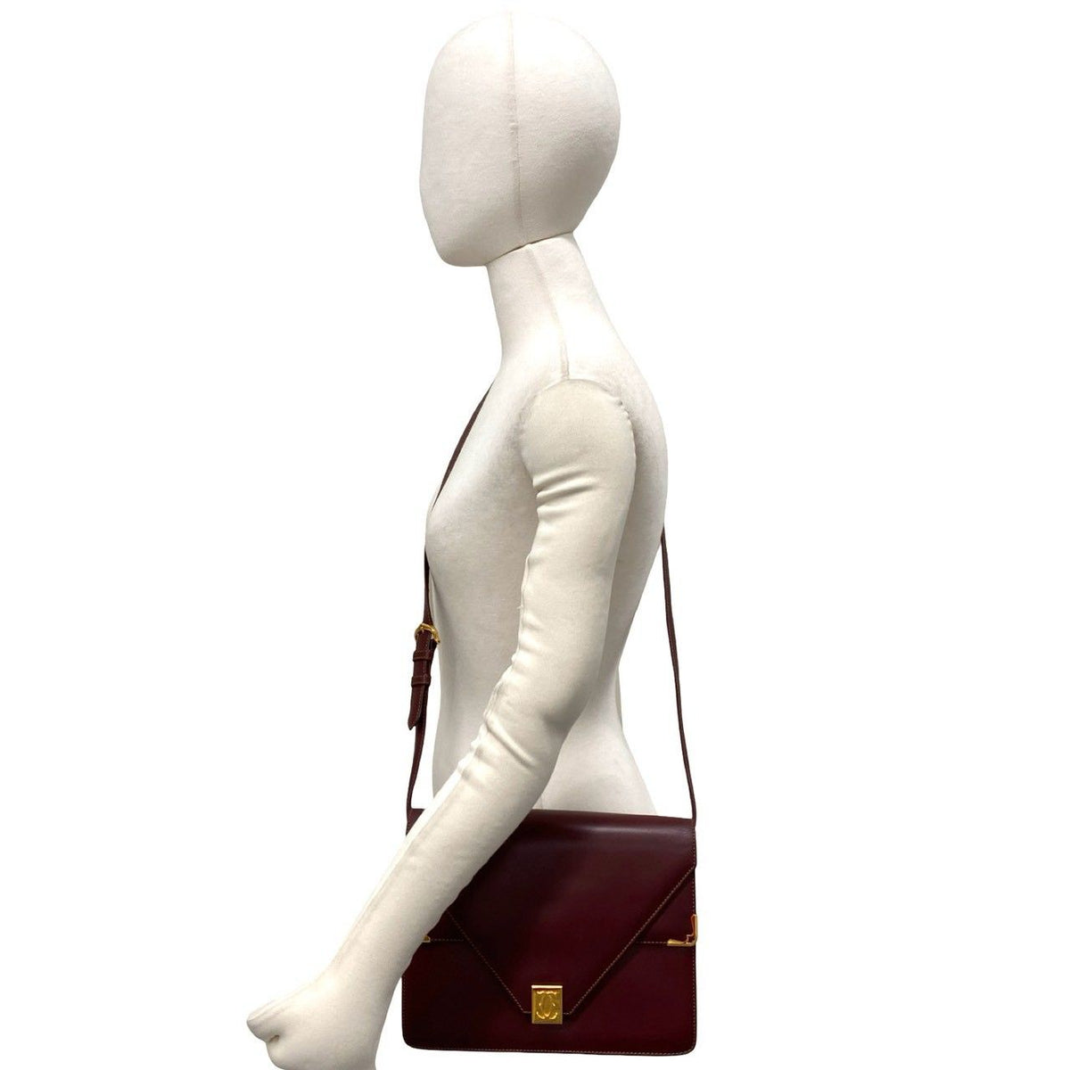 Cartier Vintage Must Line Leather Shoulder Bag Pochette Wine Red Bordeaux — view 2