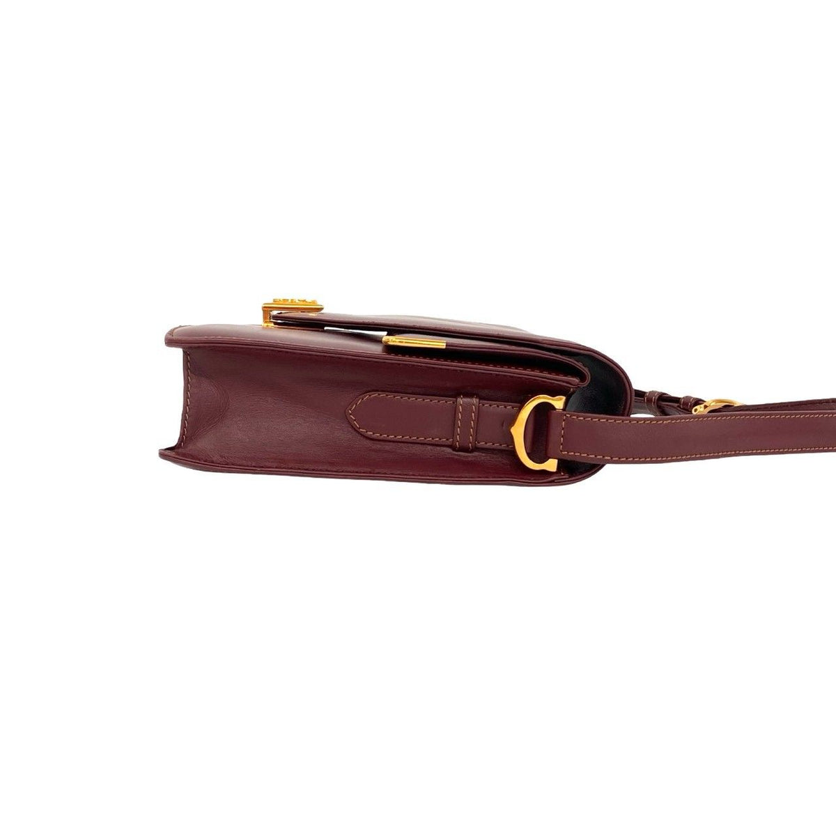 Cartier Vintage Must Line Leather Shoulder Bag Pochette Wine Red Bordeaux — view 6