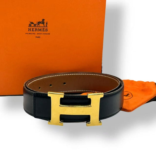 Hermes Belt Leather Reversible H Logo Black