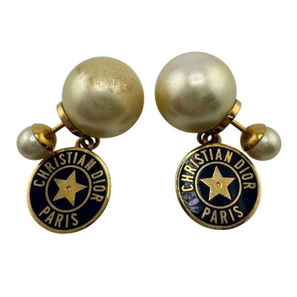 Dior Tribales Tribal Logo Earrings Faux Pearl White