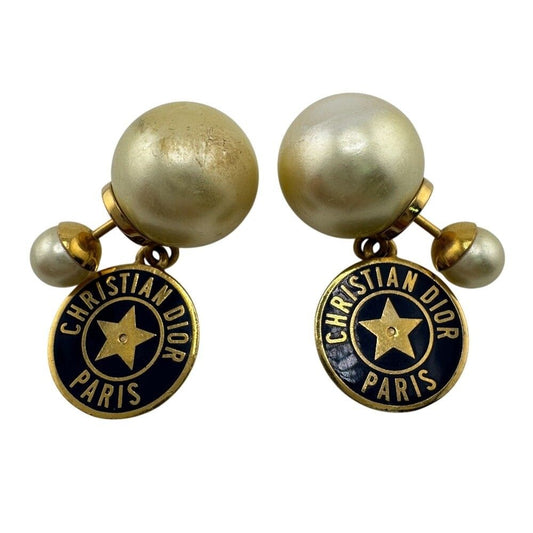 Dior Tribales Tribal Logo Earrings Faux Pearl White