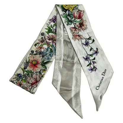 Dior Scarf Ivory Light Pink Multi Ribbon Floral Pattern