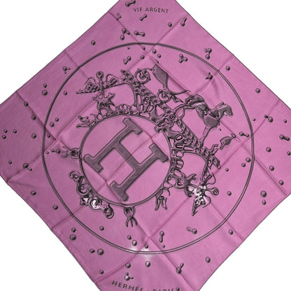Hermes Scarf Carre 90 Pink Vif Argent Silk