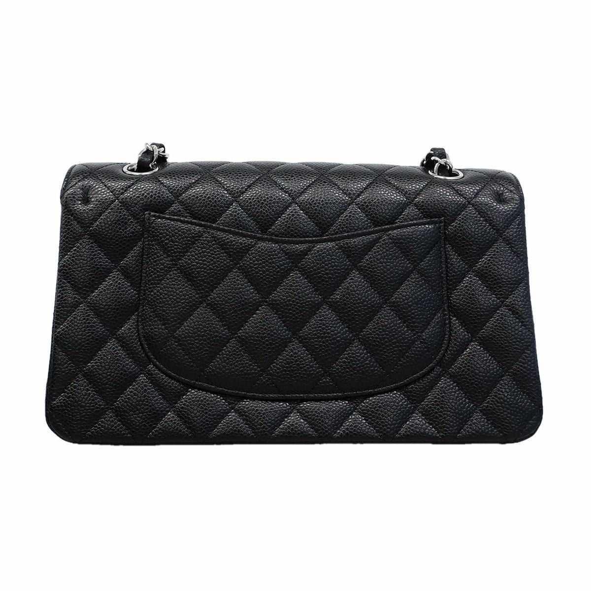 Chanel Shoulder Bag Quilted Caviar Leather Black Silver — view 8