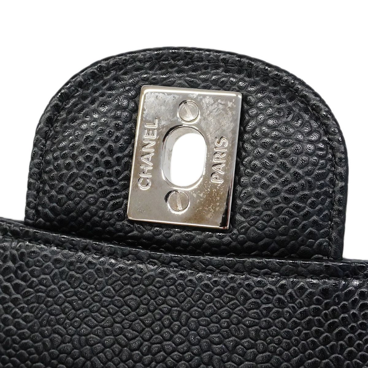Chanel Shoulder Bag Quilted Caviar Leather Black Silver — view 6