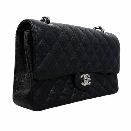 Chanel Shoulder Bag Quilted Caviar Leather Black Silver — view 2