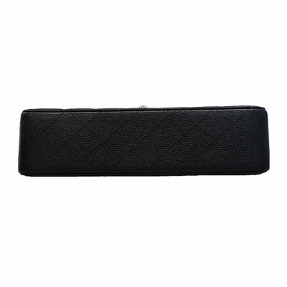 Chanel Shoulder Bag Quilted Caviar Leather Black Silver — view 3