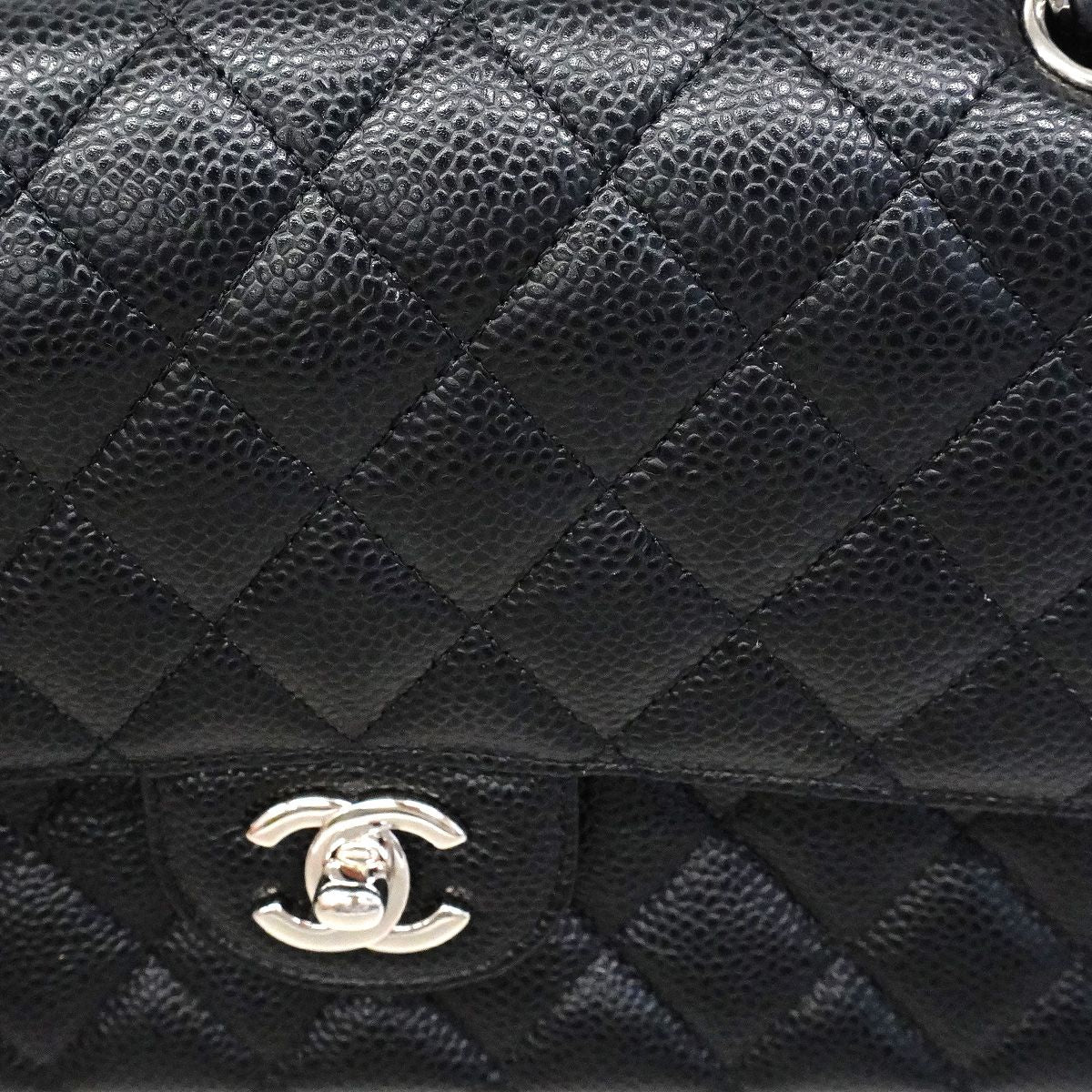 Chanel Shoulder Bag Quilted Caviar Leather Black Silver — view 7