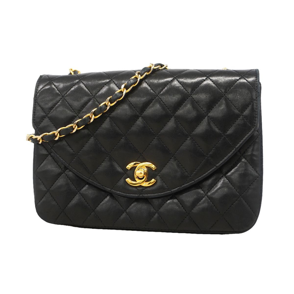 Chanel Shoulder Bag Quilted Lambskin Black Gold