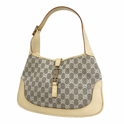 Gucci Shoulder Bag GG Canvas Jackie Ivory Gray Silver