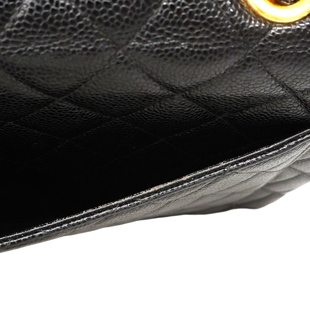 Chanel Shoulder Bag Maxi Quilted Caviar Leather Black Gold — view 8