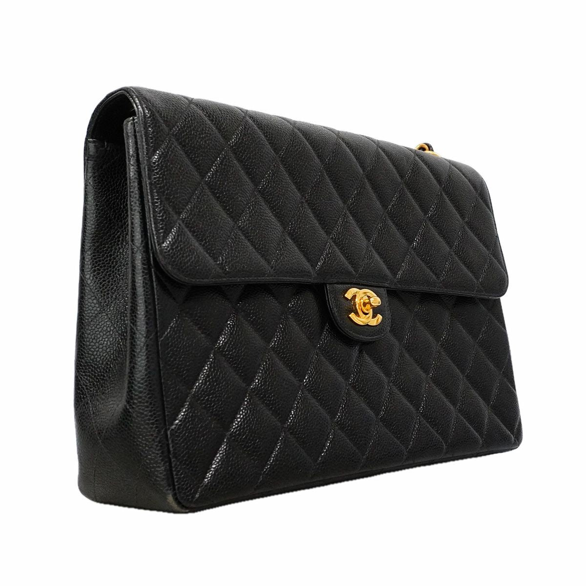 Chanel Shoulder Bag Maxi Quilted Caviar Leather Black Gold — view 2