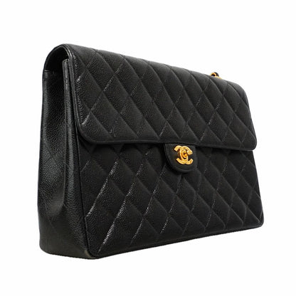 Chanel Shoulder Bag Maxi Quilted Caviar Leather Black Gold — view 2