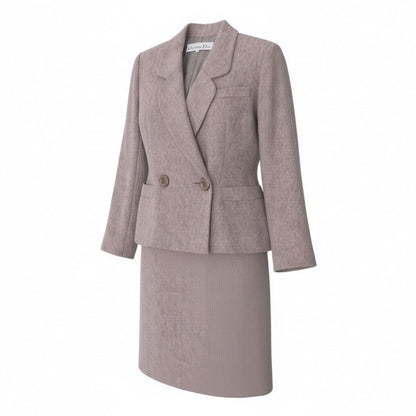 Dior Set Skirt Suit Double Breasted Jacket 9 Pink Wool