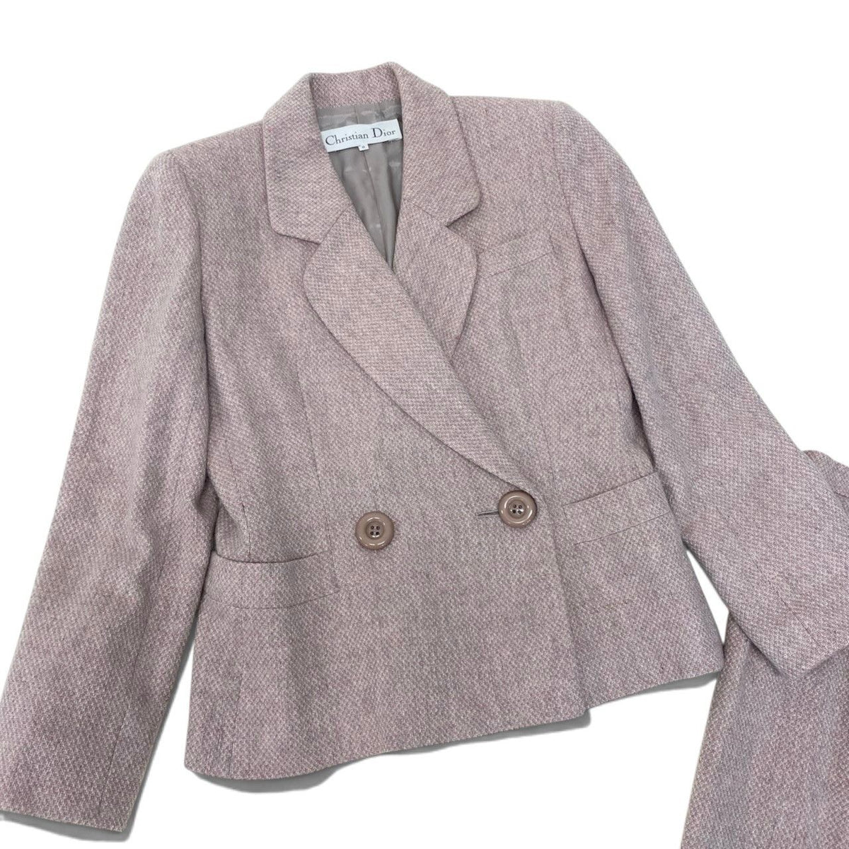 Dior Set Skirt Suit Double Breasted Jacket 9 Pink Wool — view 3