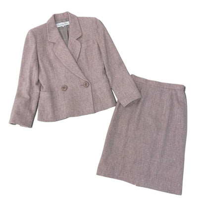 Dior Set Skirt Suit Double Breasted Jacket 9 Pink Wool — view 2