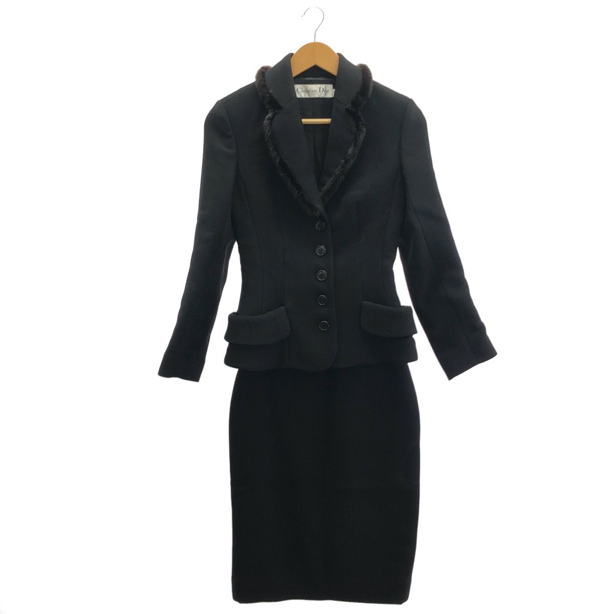 Dior Black Wool Mink Skirt Suit Galliano Era 34