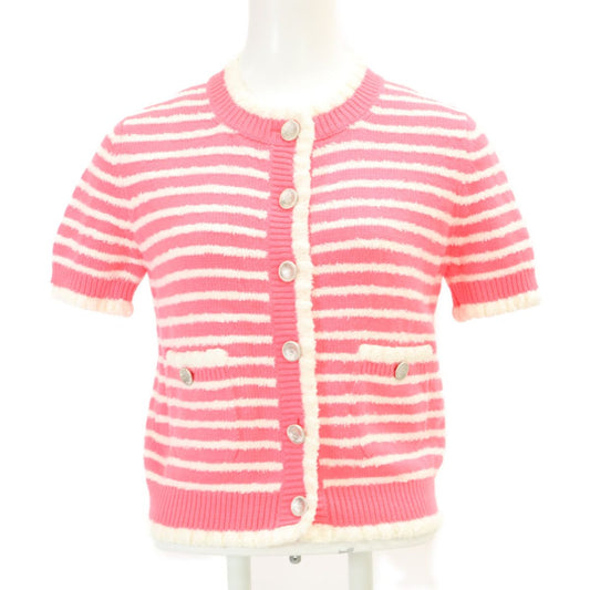 Chanel Border CC Logo Button Cashmere Linen Mixed Short Sleeve Jacket 34