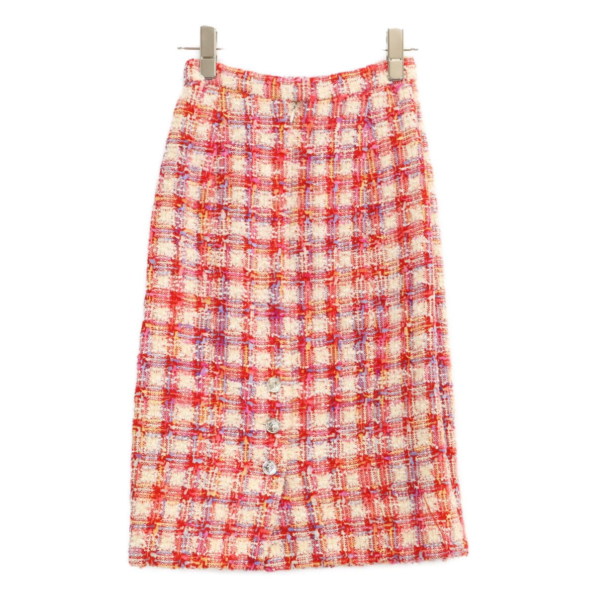 Chanel 96P Check CC Logo Button Tweed Double Jacket Skirt Set 38 — view 6