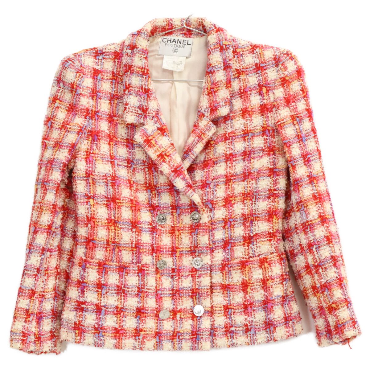 Chanel 96P Check CC Logo Button Tweed Double Jacket Skirt Set 38 — view 2