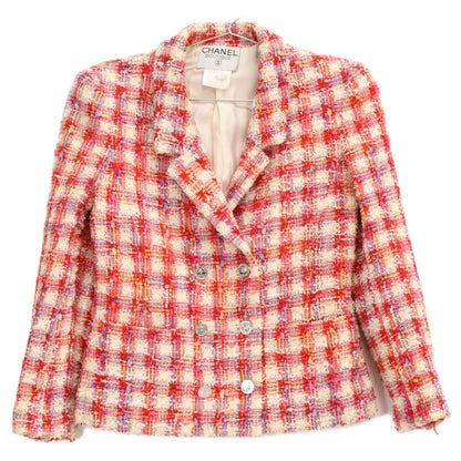 Chanel 96P Check CC Logo Button Tweed Double Jacket Skirt Set 38 — view 2