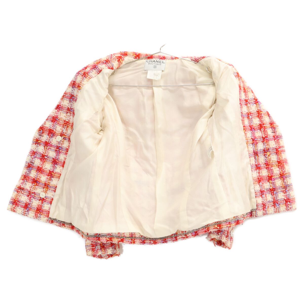 Chanel 96P Check CC Logo Button Tweed Double Jacket Skirt Set 38 — view 4