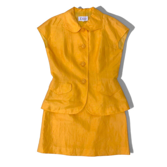 Dior Mademoiselle Set Skirt Suit French Sleeve Jacket Yellow L