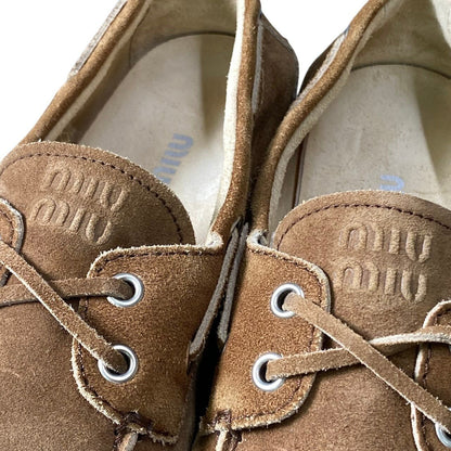 Miu Miu G7 Suede Loafers Deck Shoes Embossed Logo Brown Leather — view 8