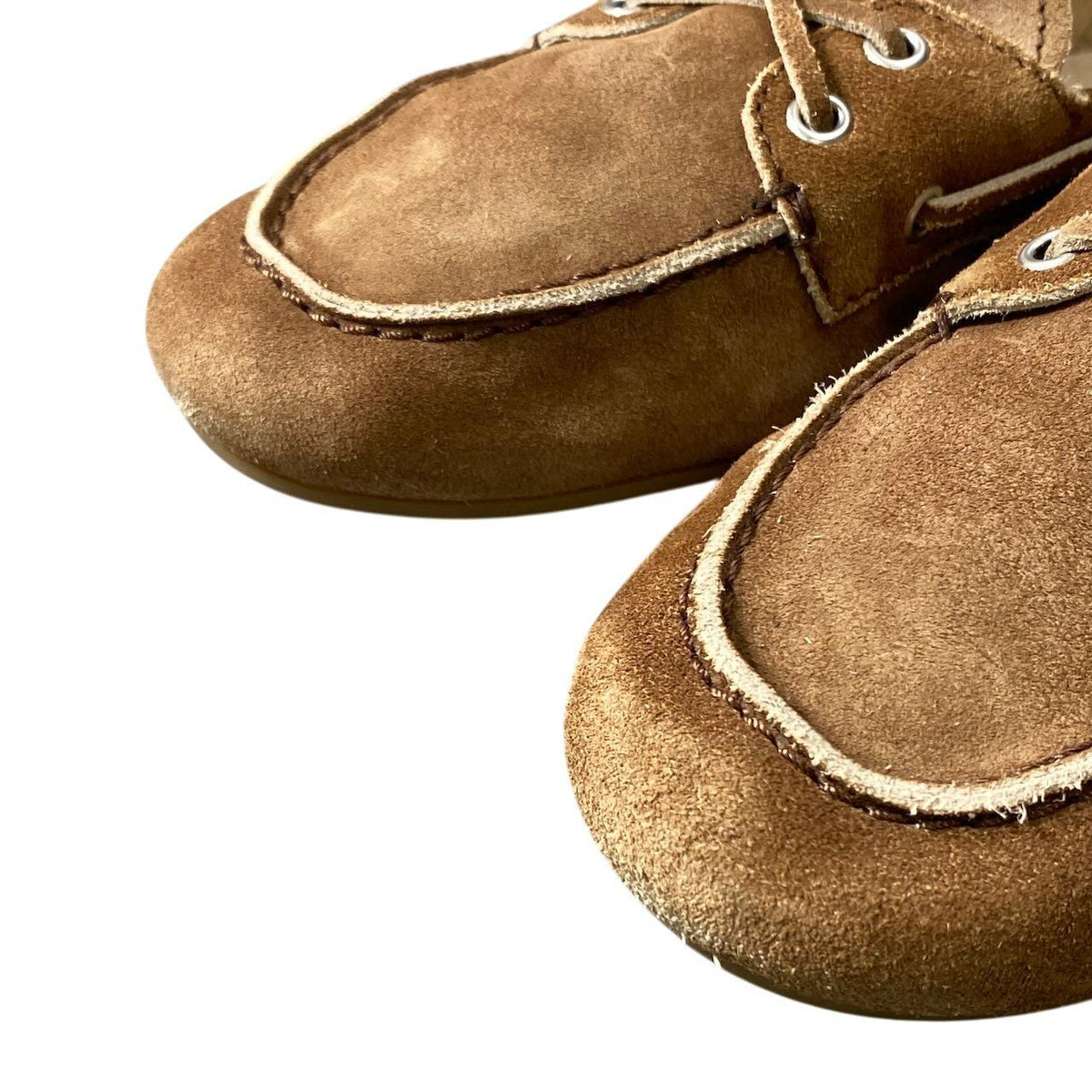 Miu Miu G7 Suede Loafers Deck Shoes Embossed Logo Brown Leather — view 7