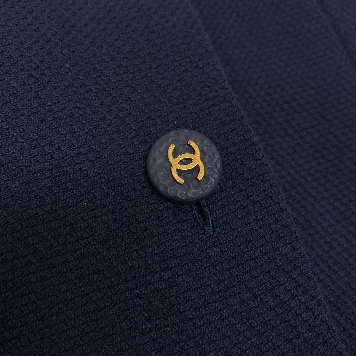 Chanel Runway CC Logo Button Dress Navy White Cotton — view 6