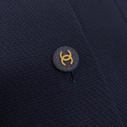 Chanel Runway CC Logo Button Dress Navy White Cotton — view 6