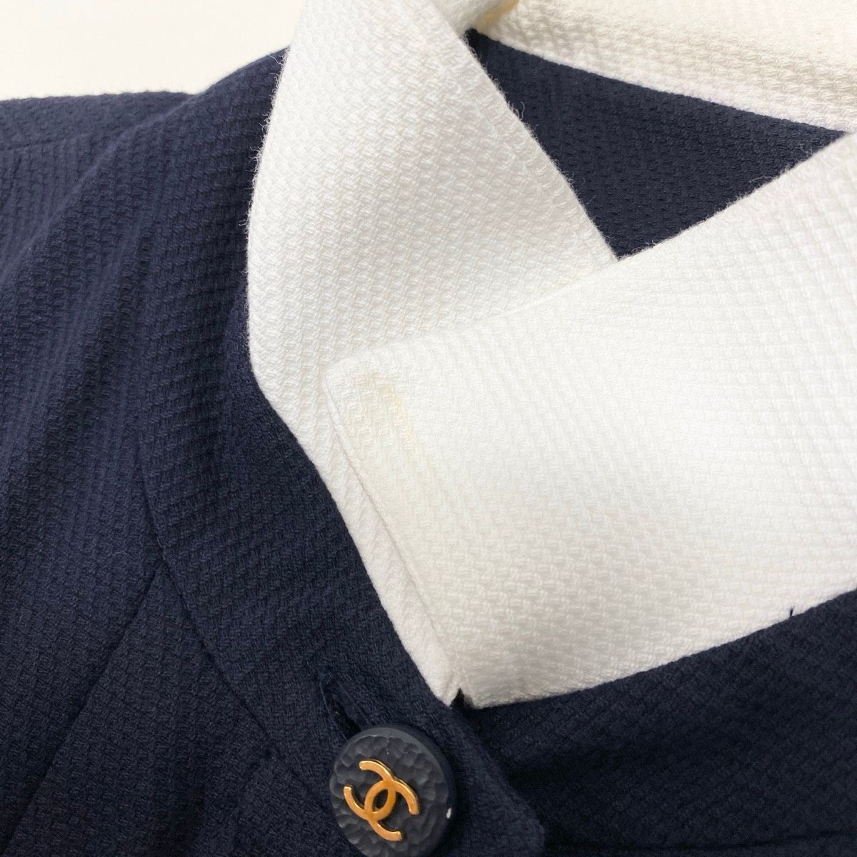 Chanel Runway CC Logo Button Dress Navy White Cotton — view 7